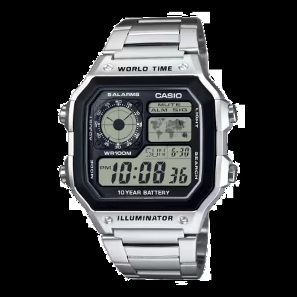 Casio Digital Illuminator Watch Silver and Black AE1200WHD-1A